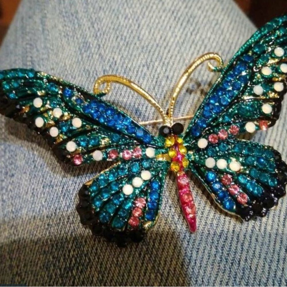 Elegant Butterfly Brooch with Blue and Purple Accents